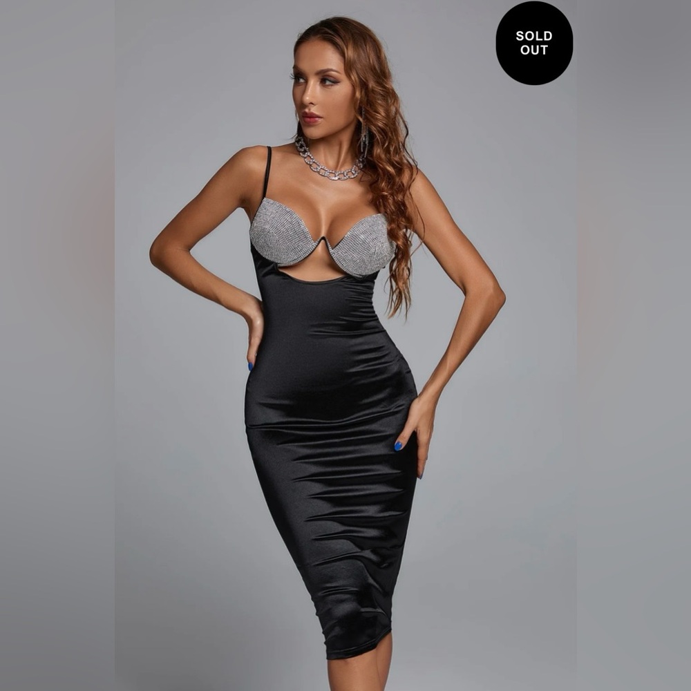 Diamante Bodycon Dress - Black